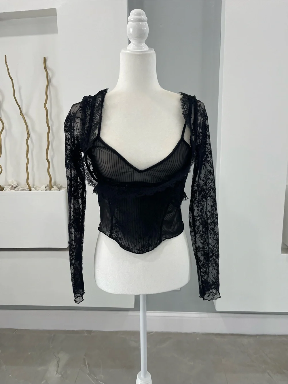 Free People Black Sheer Lace V-Neck Camisole